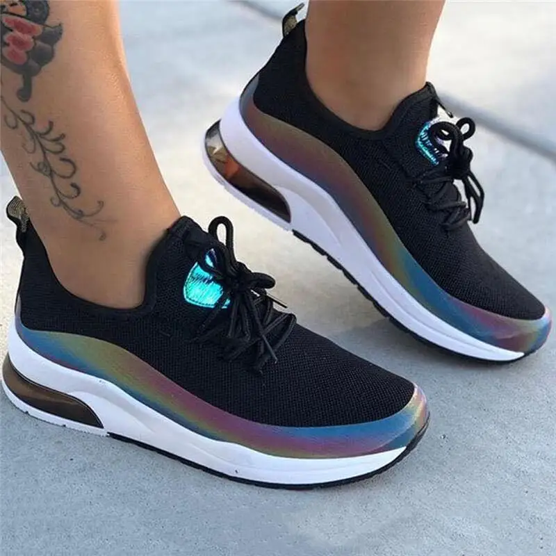 New style women\'s sports shoes large size fashion round head fluorescent breathable casual women\'s shoes