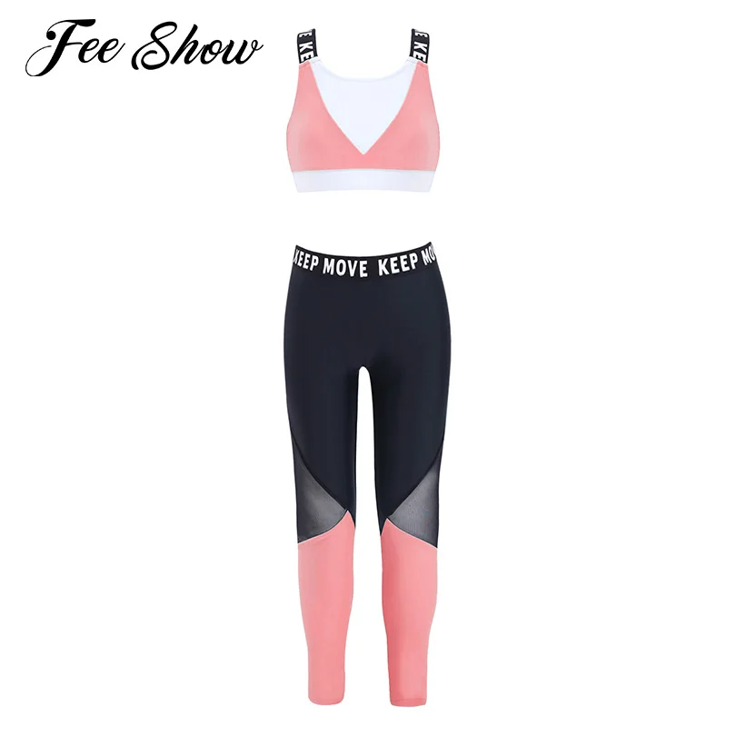 Sports Yoga Set Sport Suit Two Piece Set Girls Gym Clothing Workout Sportswear High Waist Leggings Sport Tops Running Tracksuits