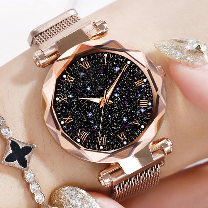 

Geometric Surface Female Luminous Watches 2023 Starry Sky Watches Women's Luxury Magnetic Magnet Buckle Quartz Watches Bracelet