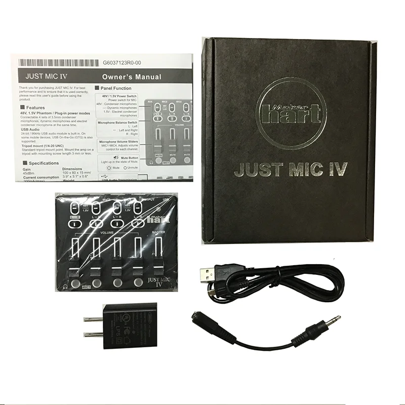 ميكروفون صغير من Just Mic IV مزود بـ 4 قنوات وهو عبارة عن 4 قنوات قابلة للحمل من النوع الوهمي مع إمكانية تشغيل صوت USB ذات طاقة وهمية