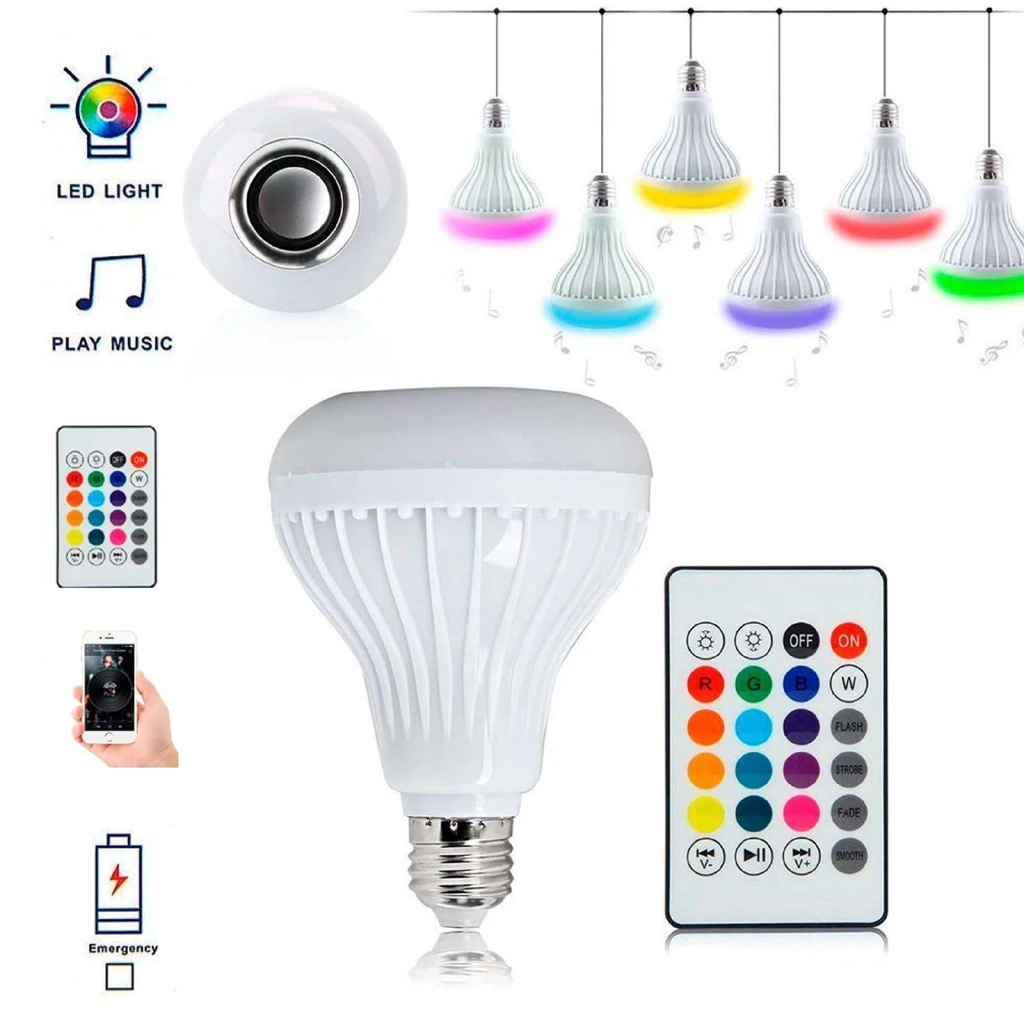 

12W RGBW E27 Music RGB Color Changing Light Bulb Bluetooth Speaker Multicolor Decorative Bulb with Remote Control for Party Home