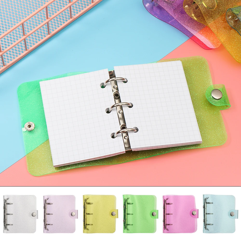 Mini 3 Holes Loose Leaf Binder Notebook Cover PVC Portable Memo Pad File Folder Creative Pocket Diary Office Stationery Supplies