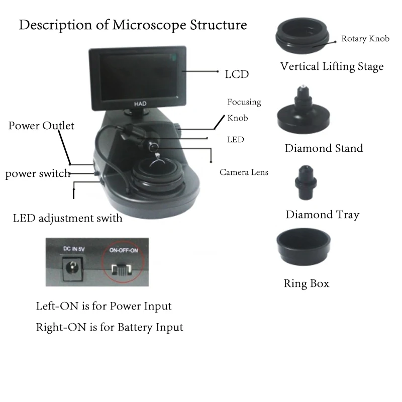 Imagem -03 - Digital Diamante Cintura Viewer Câmera Microscópio Diamante Inscrição Viewer 4.3 Polegadas Tela Lcd Observador