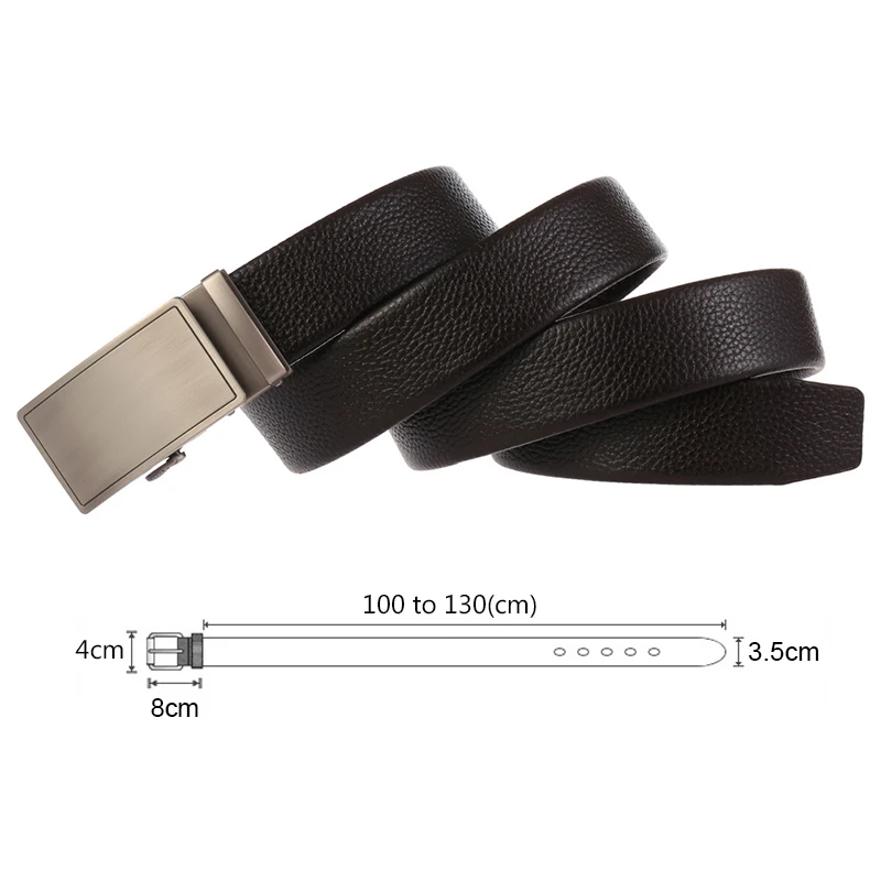 VATLTY New Men\'s Brown Leather Belt Hard Netal Alloy Automatic Buckle Trouser Belt 3.5cm Natural Cowhide Business Boss Belt Male