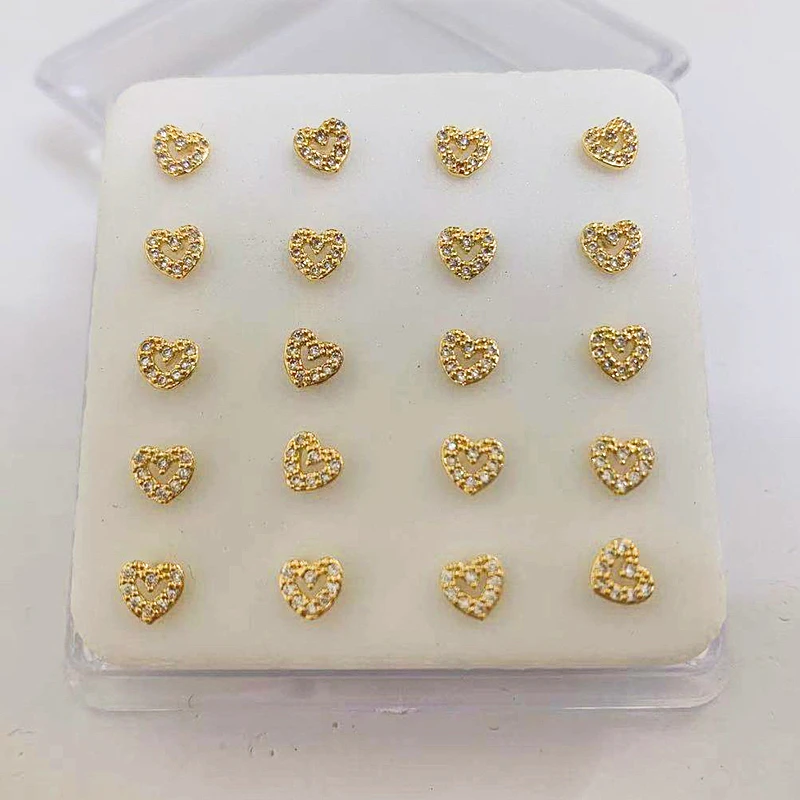 20pcs Minimalist Tiny cz zircon heart nose studs rings Gold plated 18k over copper Dainty sweet love nose piercing body jewelry