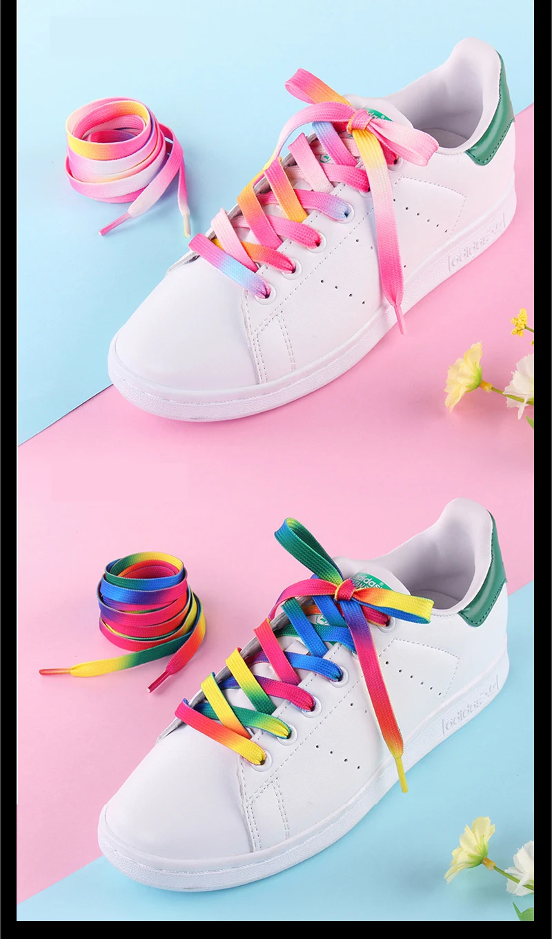 10 Colors Flat Shoe Laces Rainbow Shoelaces Men and Women Universal Casual Canvas Shoes Colorful Shoelace 90/120CM Polyester