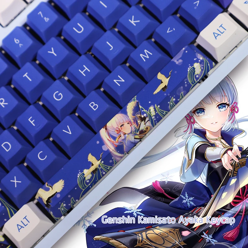 

Mechanical Keyboard Kamisato Ayaka Keycaps for Anime Genshin Impack Theme Dark Blue 108 Keys Cartoon Cute Genshin Keycap