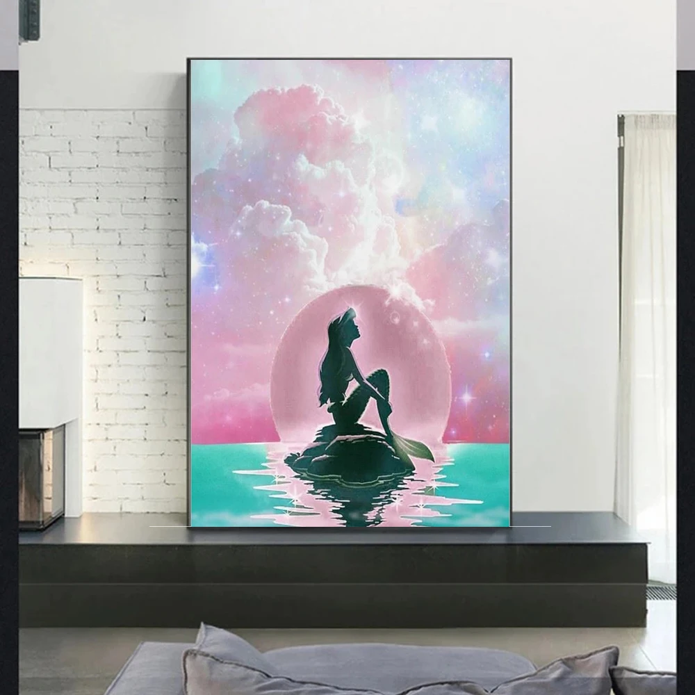 Disney 5D DIY Diamond Painting Cartoon Fairy Tale Moon Night Scene Cross Stitch Set Inlaid Diamond Home Decoration Painting