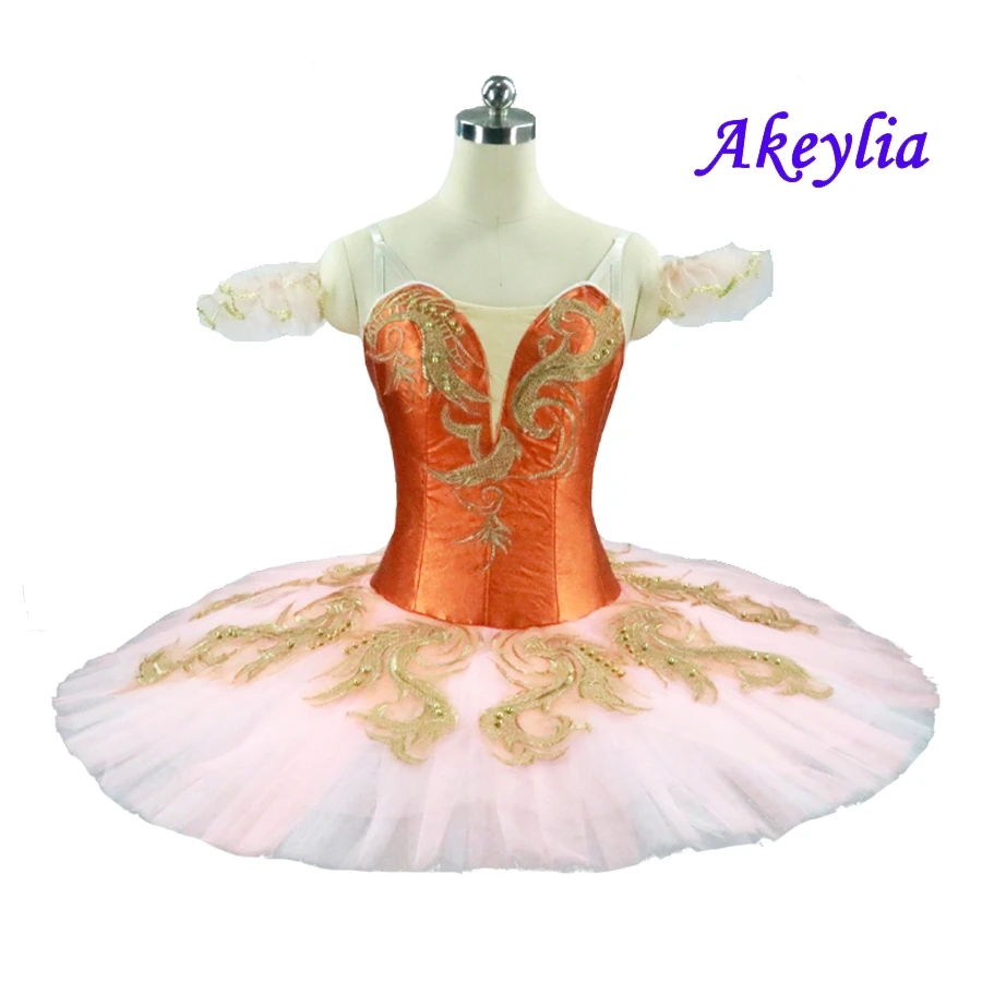 

11 layers Professional Tutu Pancake Costume Adult orange Girls Performance Ballerina Stage Skirts pancake competition