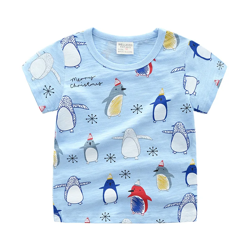 New 2021 Kids Boys T Shirts Cartoon Penguin Print Short Sleeve T-Shirt Cotton Baby Boys Summer Casual O-neck Tops Clothing