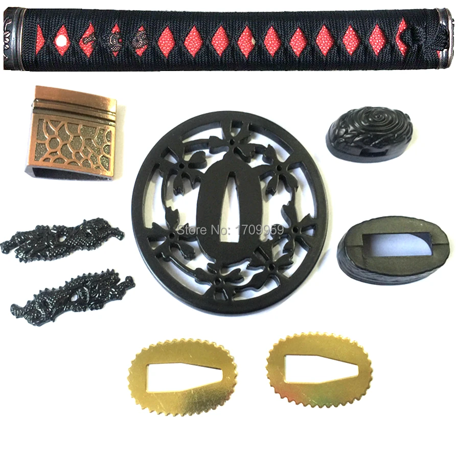 High Quallty Japanese Samurai Sword Katana/Wakizashi/Tanto DIY Fittings Set Tsuba+Menuki+Fuchi+Kashira+Handle+Habaki+Seppa