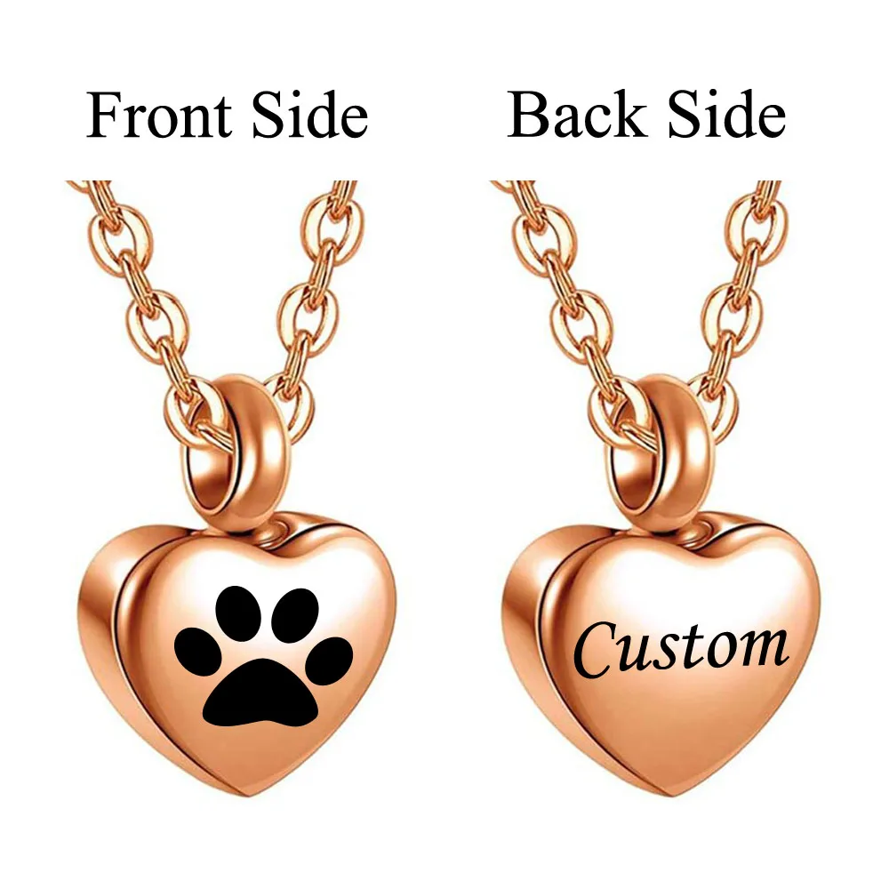 Stainless Steel Small Heart With Pets Paw Urn Necklace Charms for Memorial Ashes Jewelry Keepsake Pendant