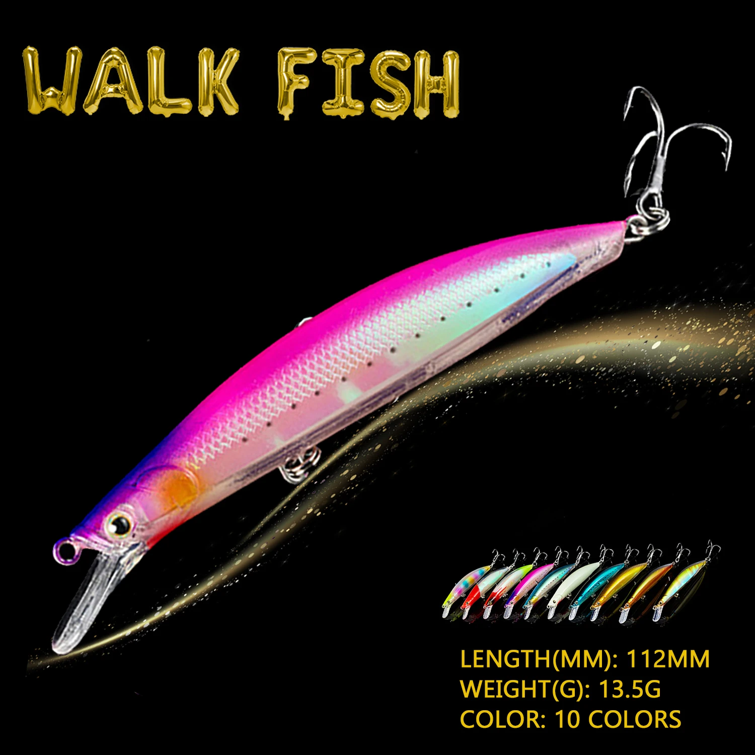 WALK FISH New Minnow Fishing Lure 112mm 13.5g 3D Eyes Floating Water Bait Luminous Bait Artificial Bait Bass Fishing Tackle