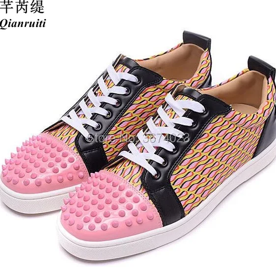 

Qianruiti Party Shoes Men Low Top sneakers Mixed Color Casual Shoes Lace Up Flats Spiked Shoes Spring Autumn Trainers