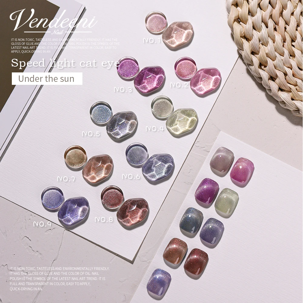 Vendeeni 9 Colors Discolored Cat Eye Gel Nail Polish Light Changes Color Cat Eye Gel Varnish Salon Manicure Nail Art Gel Lacquer