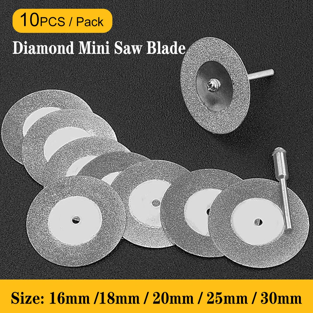 10pcs/Pack Mini Saw Blade Set Diamond Saw Blades Jade Glass Ceramic Polished Cutting Blade Sharp Cutting Disc Abrasive 16mm-30mm