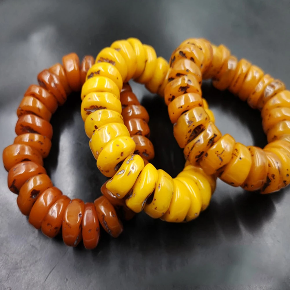 Fashion Explosion Natural Amber Beeswax Old Stone Abacus Beaded Bracelet Hand Jewelry Accessory Gift Men Yellow Bangle