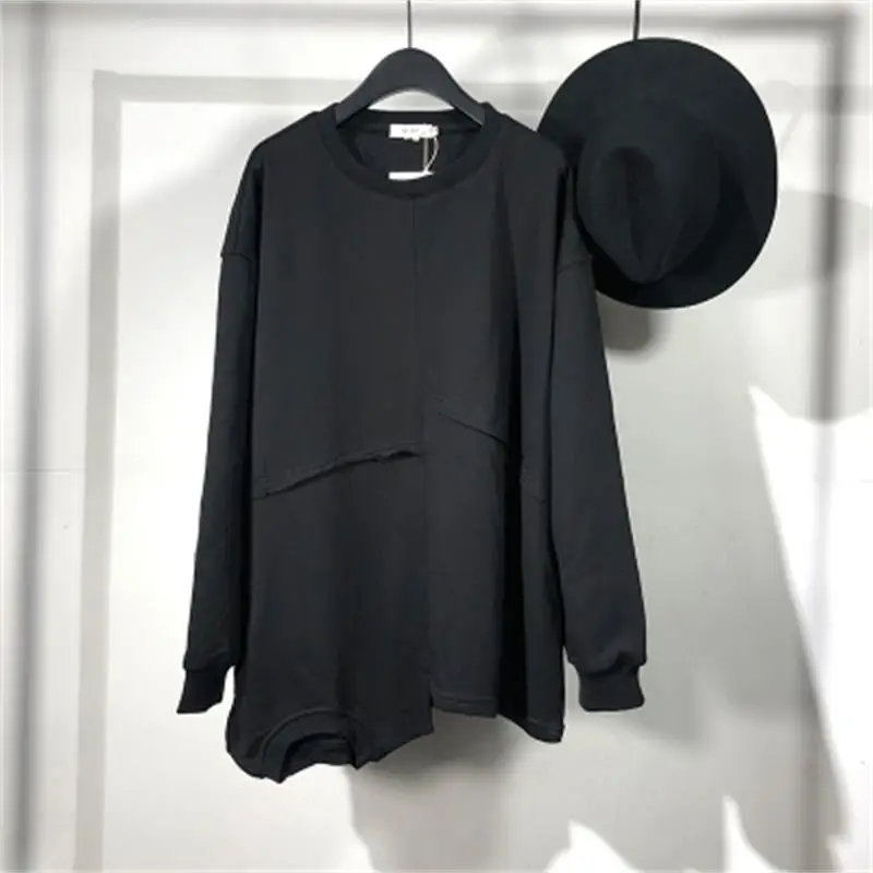 2020 original Autumn Dark Department personality stitching loose shoulder sweater Japanese department fashion irregular casual