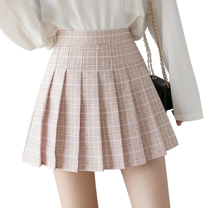 2020 New Korean Style Harajuku Women Fashion Mini Pleated Skirts Casual Loose Plaid Skirt  A-Line Skirt High Waist kawaii skirt