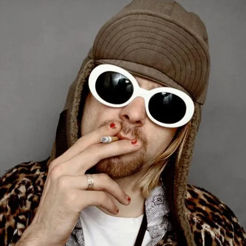 Kurt Cobain-gafas De Sol ovaladas Retro para hombre y Mujer, Lentes De Sol clásicas, De marca De moda, blancas y negras