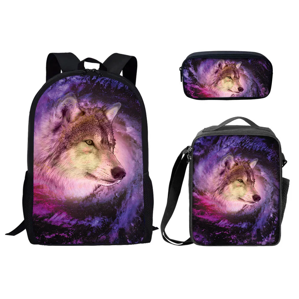 ELVISWORDS de mochilas 3 unids/set cielo estrellado cielo Lobo estampado la escuela bolsas de viaje mochila para adolescente ortopédico la escuela mochila