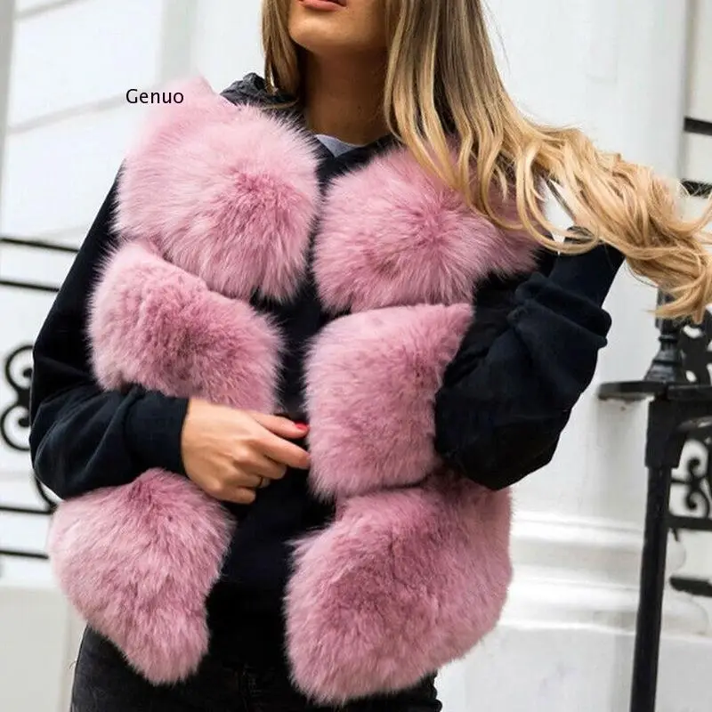 Flauschigen Fell Jacke Mantel Frauen Winter Warme Oberbekleidung Mantel Parka Weste Ärmellose Kurze Pelzigen Weste Jacke