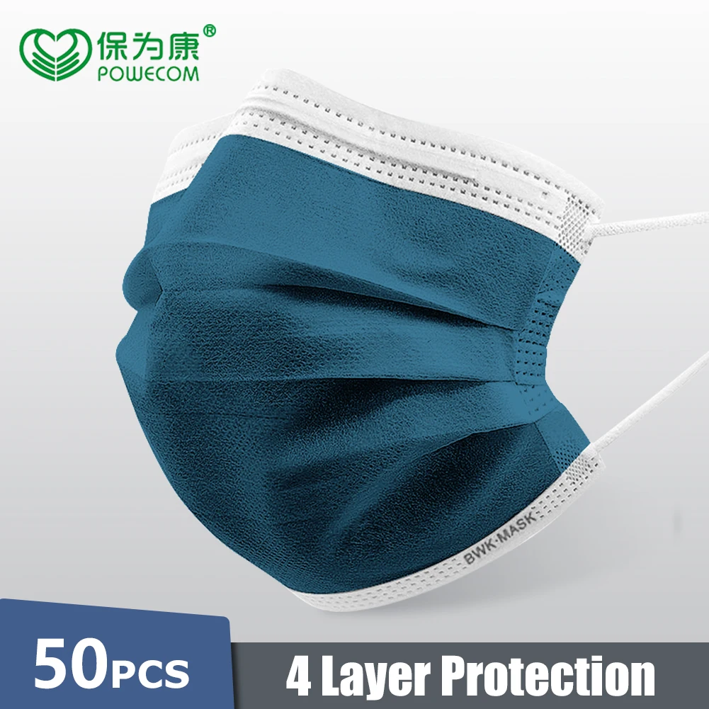 

50Pcs 4-Layer POWECOM Disposable Mask Activated Carbon Mask Protective Face Mask For Adult Kids Respirator Masks cubrebocas