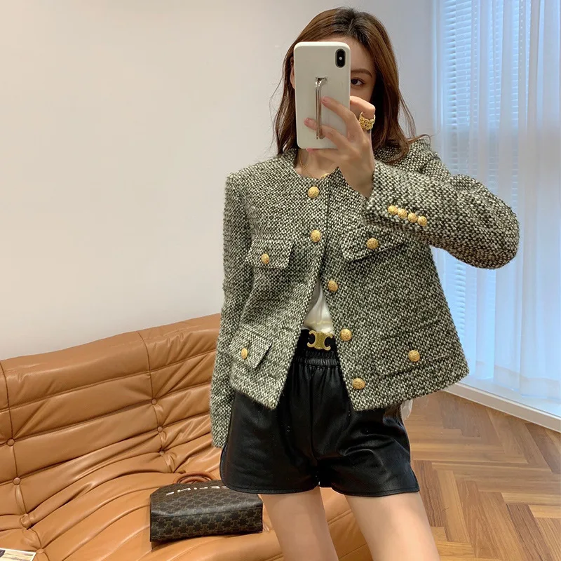 

New Arrival Short Tweed Suit Coat Women O-Neck Single-Bbreasted Tassel Slim Outwear Female