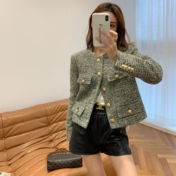 New Arrival Short Tweed Suit  Coat Women O-Neck Single-Bbreasted Tassel Slim Outwear Female