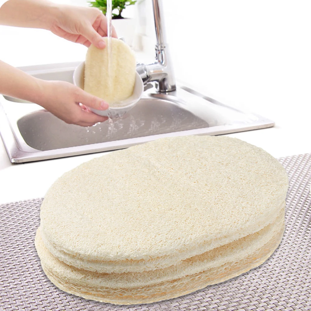 1/5/10pcs Natural Loofah Dish Washing Cloth Pot Bowl Brush Double-sided Cleaning Microfibre Kitchen Decontamination Sponge Tools