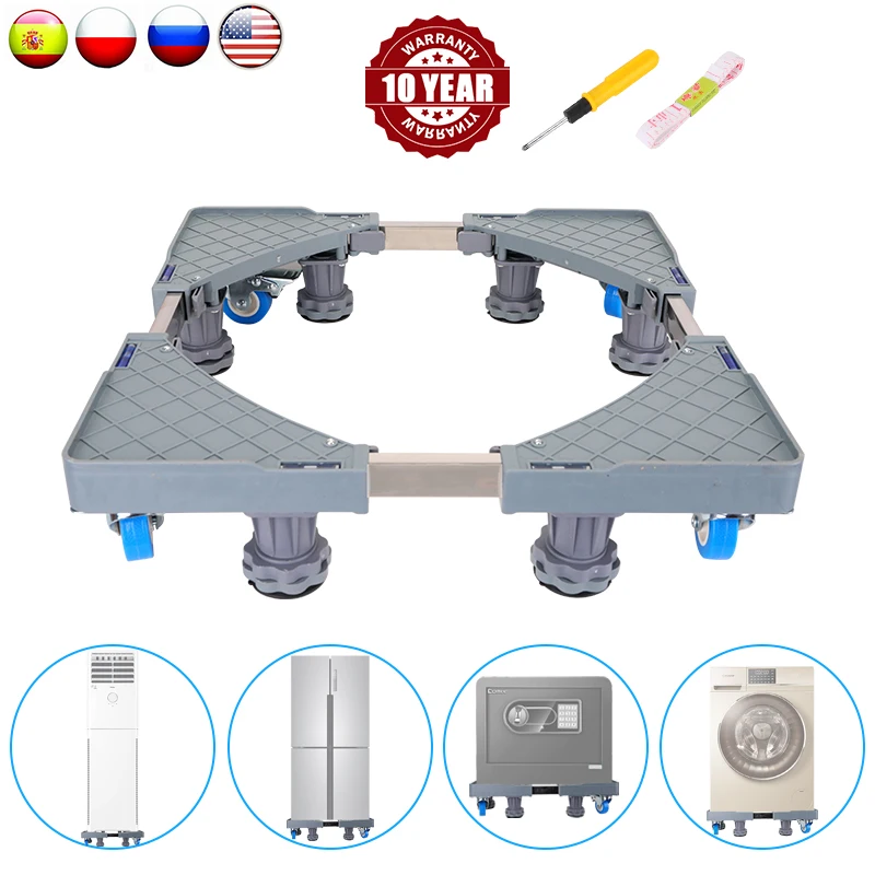 Washing Machine Base Adjustable Fridge Stand Holder Brake Movable Refrigerator Floor Trolley Multofunctional Mobile Carry Tools