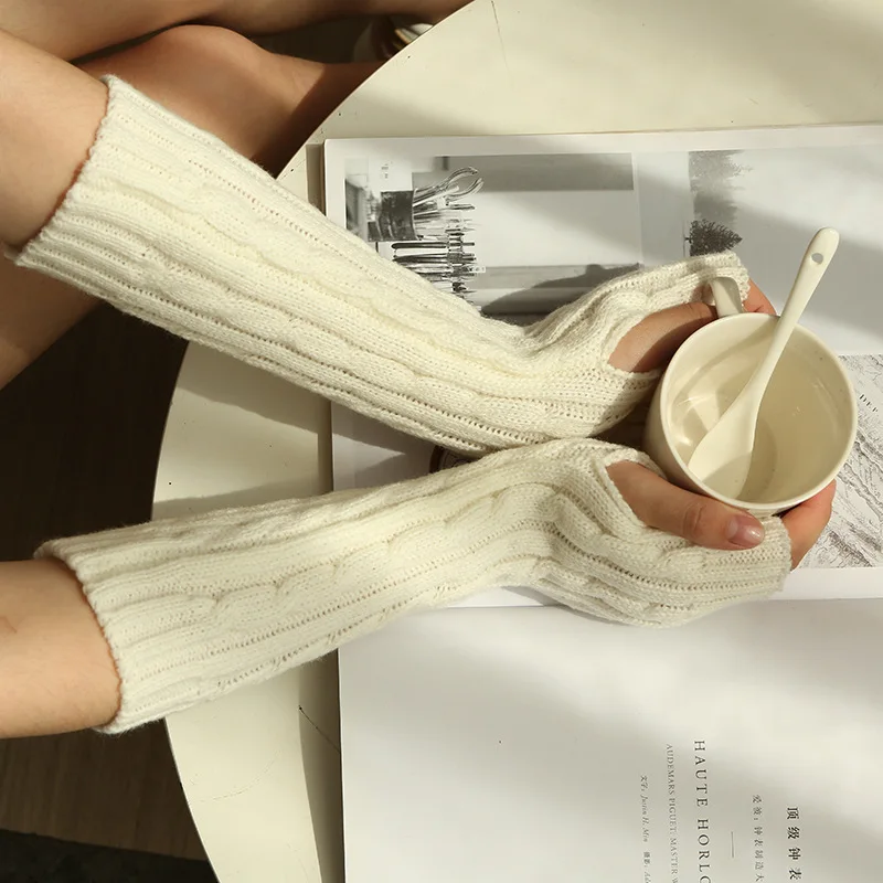 

Women Sexy Hand Warmer Winter Gloves Knitted Long Warmer Arm Sleeves Warm Mittens Fingerless Female Acrylic Glove Cute G011