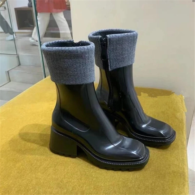 womens winter boots with fur warm square toe wedge shiny booties black white ankle boots thick heel rain short botas shoes women