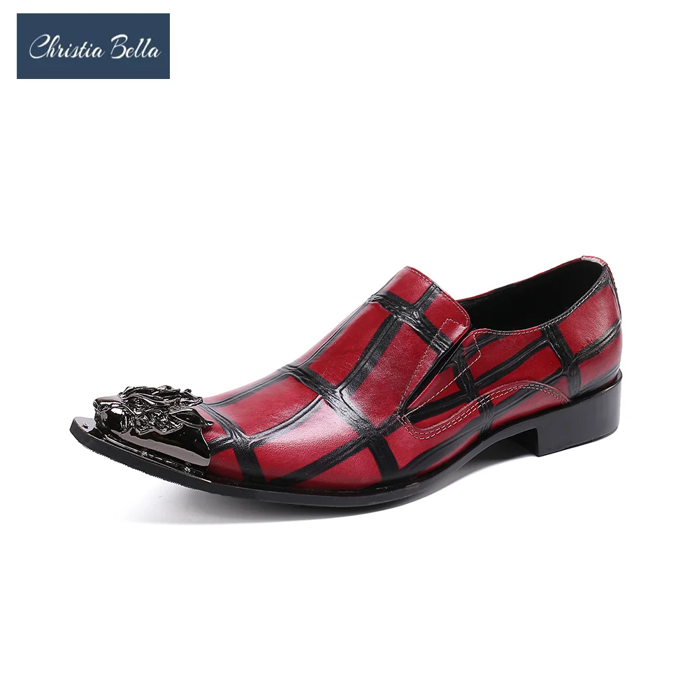 

Grid Style Real Leather Male Shoes Big Size Pointed Toe Slip on Business Formal Shoes Men Bridegroom Wedding Party Dress Shoes