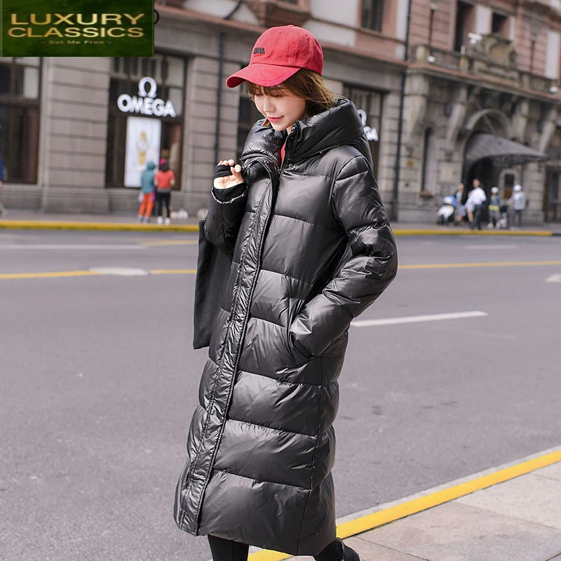 

Coats Winter 2021 Woman Fashion Women's Down Jacket Light Duck Down Jackets Hooded Thick Warm Long Coat Hiver 8011-1LW858