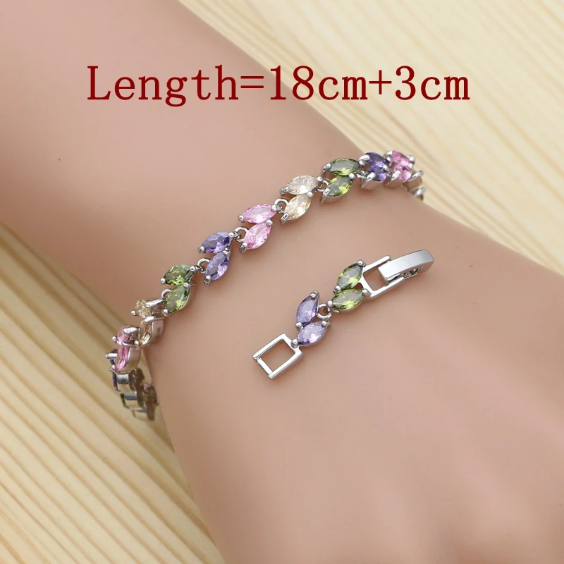 Heart Shape 925 Silver Jewelry Sets For Women Multicolor Cubic Zirconia Ring Bracelet Necklace Pendant Earrings Silver Kit