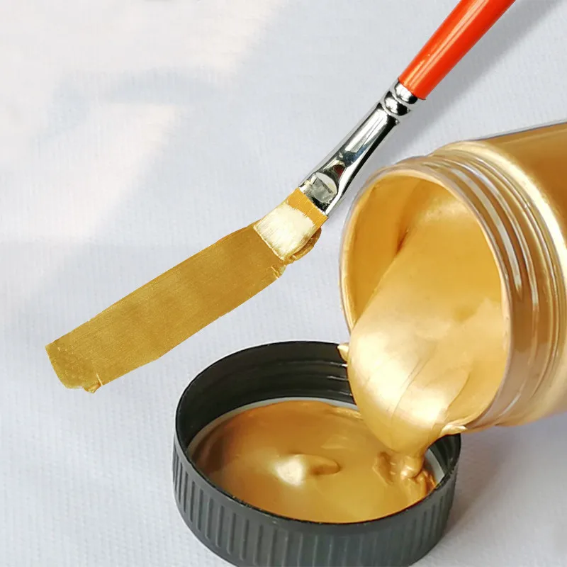 100 ml Wasserdichte Metallic Farbe Pigment Gold Acryl Farbe Gips Spielzeug Statuen Färbung DIY Textil Malerei Graffiti Farbstoff