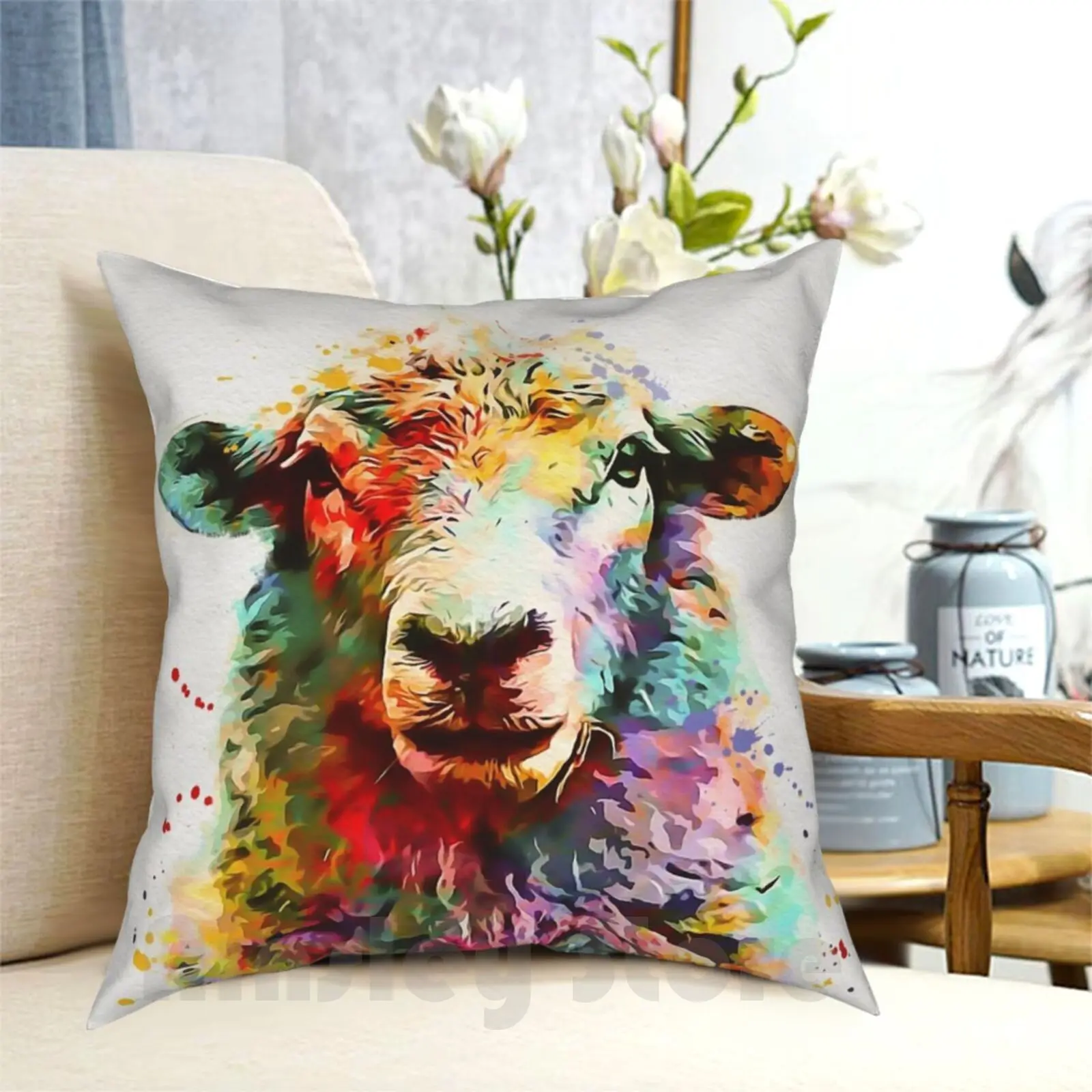 Sheep Watercolor Pillow Case Printed Home Soft DIY Pillow cover Sheep Farm Farm Animal Nursery Watercolor Animal Cub Kids