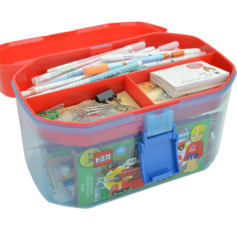 Cartoon Kids Toys Building Blocks Storage Box Portable Plastic Double-layer Family Medicine Box Children Snack Organizer