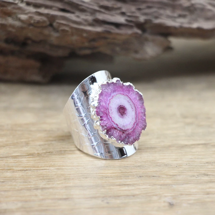 Natural Geode Druzy Drusy Silvery Ring Solar Quartz Healing Crystal Adjustable Ring Women Fashion Jewelry Dropshipping,QC4039