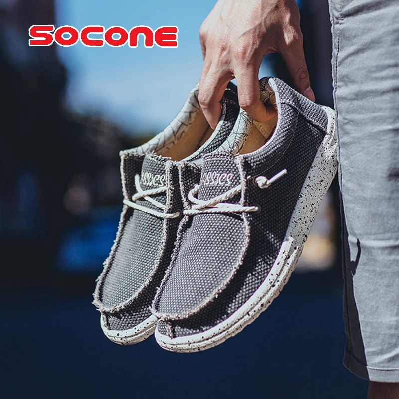 socone brand Men's canvas shoes, pedal deck shoes, casual cloth boat shoes, non-slip casual loafers, flat outdoor sports shoes