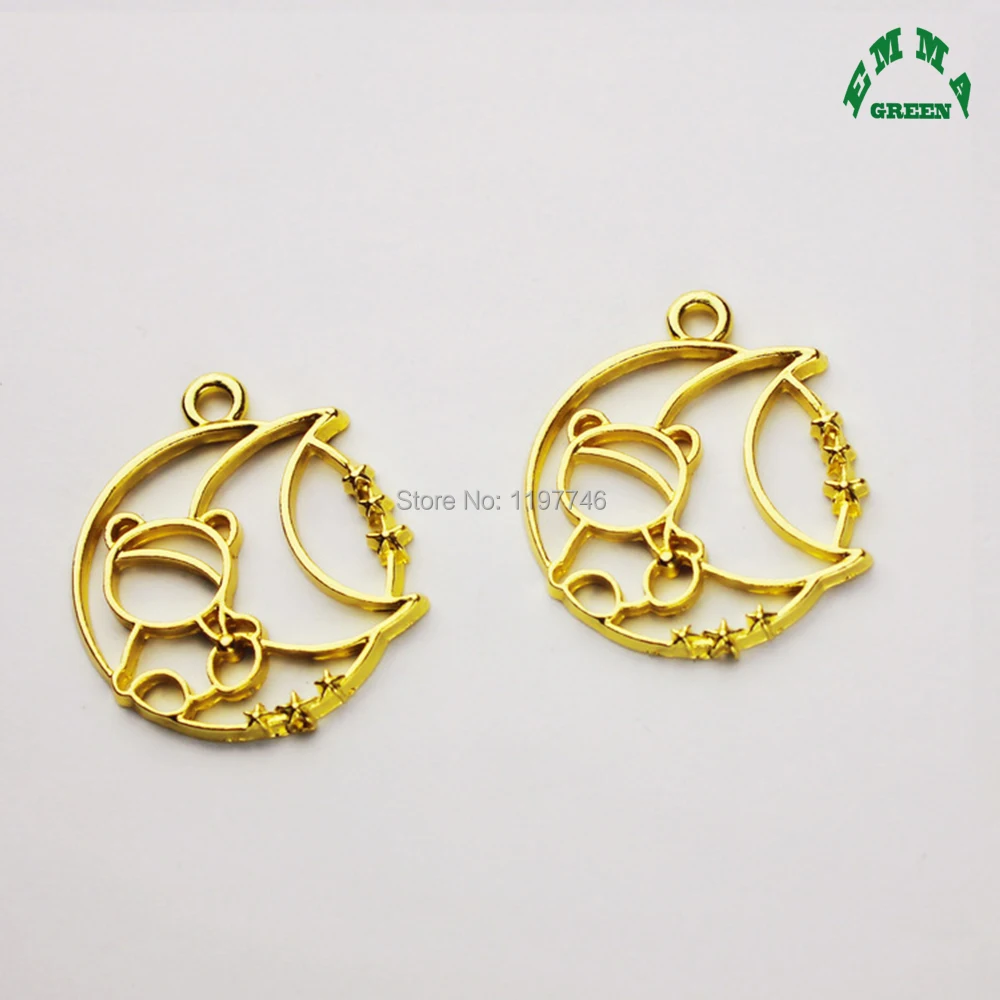 Gold Mold Charm Hollow Bear Moon Metal Pendants Charms Accessories for Jewelry Making Handmade Finding 20pcs 35mm