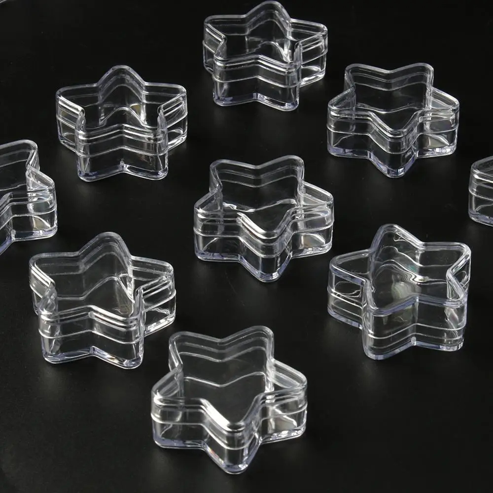 4pcs/lot Transparent Plastic Jewelry Bead Storage Boxes Round Star Heart Container Jars Make Up Organizer Bead Gems Case