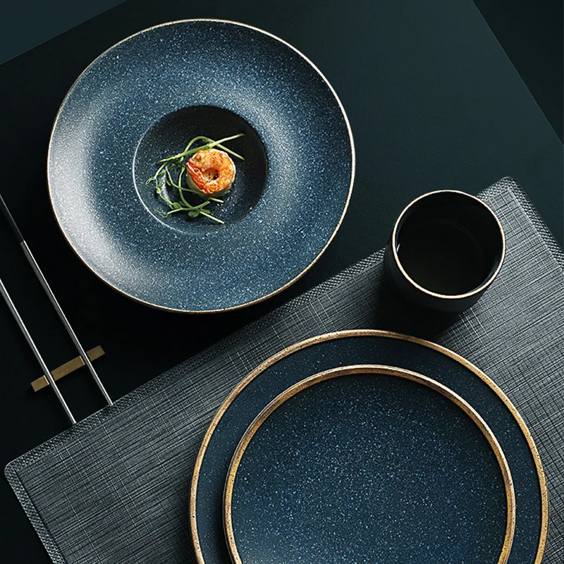 KINGLANG Ceramic Pasta Plate Golden Steak Plate American dessert dish family western-style food dish steak dish
