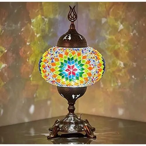 (15 Colors) Battery Operated Mosaic Table Lamp with Built-in LED Bulb, english Moroccan Handmade Mosaic Table Desk Bedside Mood