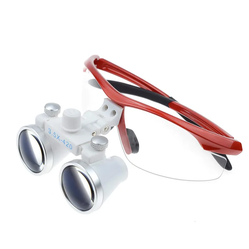 

Red Plastic Frame Medical Loupes 2.5/3.5X420mm Binocular Magnifier Dental Surgical Magnifying Glasses