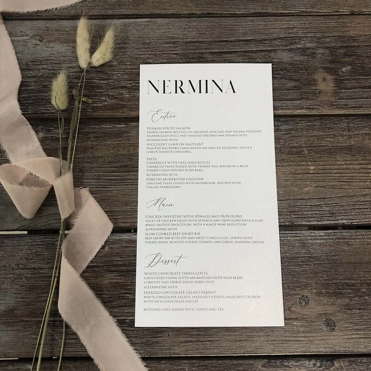 Customized Wedding Menu Cards with Guest Names Table Setting