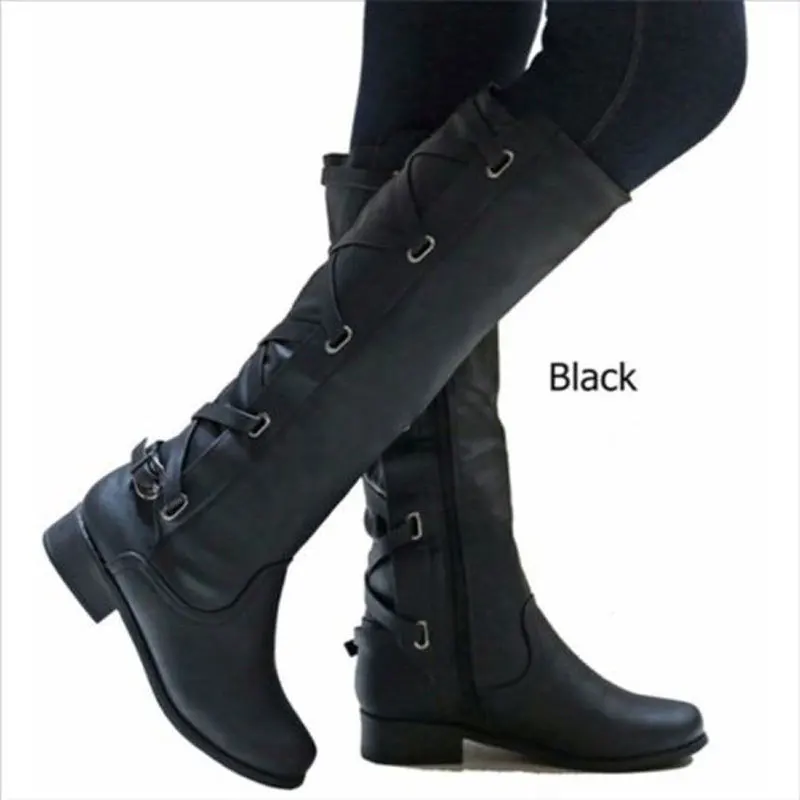 Snow boots warm Women\'s Boots Winter Cross Strap Long Snow Knee High Bootie Cowboy Warm Shoes winter shoes woman Botas Mujr km98