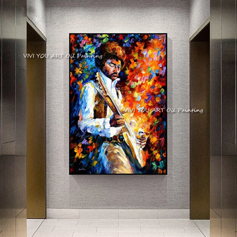 

The Top Selling Abstract Hanpainted Street Color Art Oil Painting on Canvas Music Man Pop Violin Wall Art for Living Room Decor