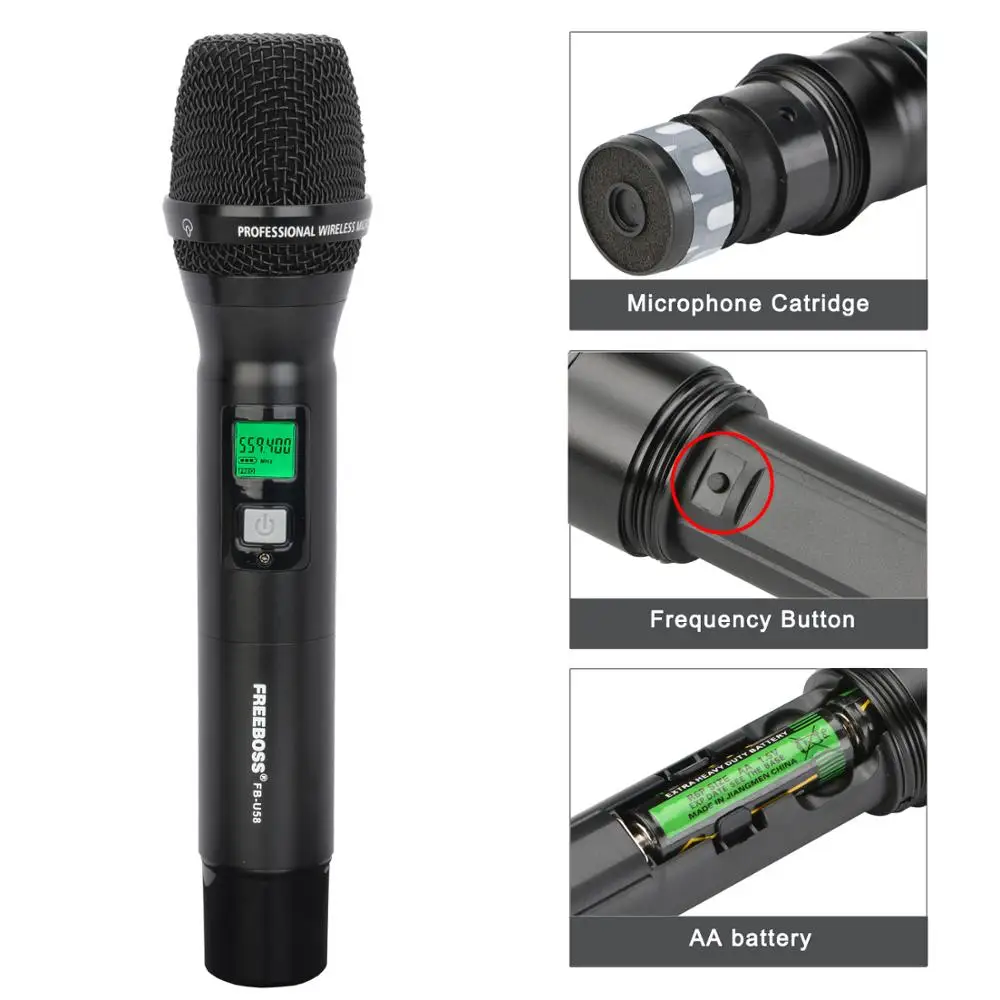 FREEBOSS 2 microfono Wireless UHF portatile Multi-frequenza IR ECHO EQ Effect Karaoke Speech Church Cordless Mic System FB-U58